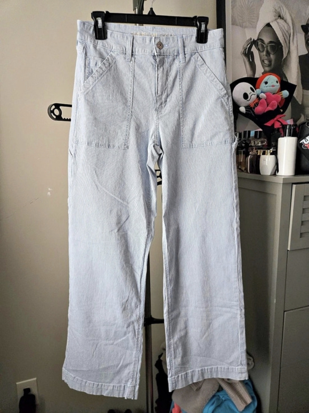 NWOT American Eagle Striped Wide Leg Pants in Blue & White Size 4